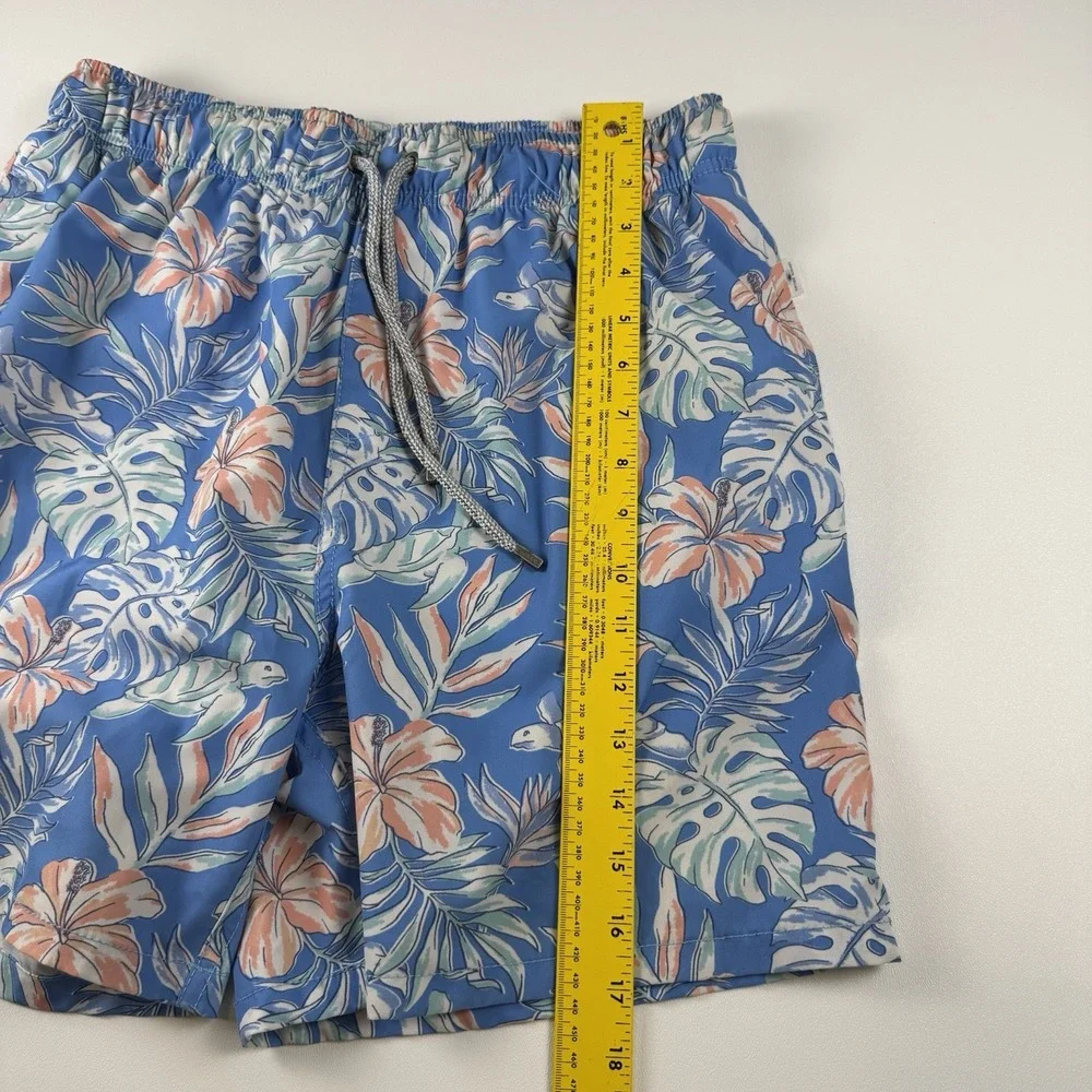 Vintage Summer Men Blue Tropical Sea Turtle Hibiscus Swim Trunks Large 6
